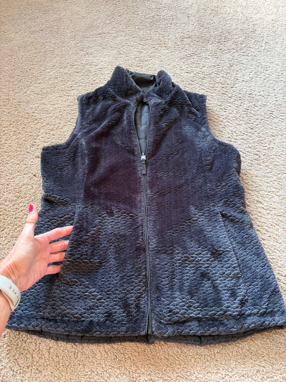Free Country reversible vest black nylon/ dark gray plush pockets women’s M - Picture 8 of 8